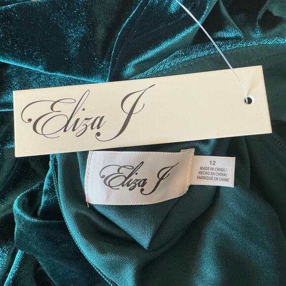 Eliza J Velvet Long Sleeve V-Neck Midi Sheath Cocktail Party Dress Green Size 12 - Picture 9 of 12